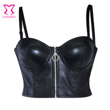 Steampunk Black PU Leather Zippper Push Up Bralet Sexy Women Bustier Gothic Punk Bra Lingerie Night Club Party Cropped Top Vest 2024 - buy cheap
