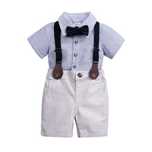Conjuntos de ropa de verano para bebés y niños pequeños, camisa de manga corta con pajarita + tirantes, pantalones cortos, trajes formales para caballero 2024 - compra barato