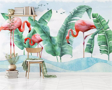 Beibehand-papel de parede 3d, pintado à mão, flamingo, plantas tropicais, mural, quarto, sala de estar, sofá, plano de fundo, tv, parede 2024 - compre barato