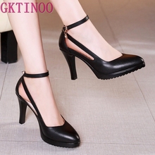GKTINOO Lady Pumps Pointed Toe Office Lady Pumps Buckle Strap Platform High Heels Women Shoes Four Season Leather Shoes 2024 - buy cheap
