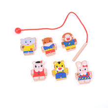 6 Cartoon Animals wooden toys Wooden Threading Beads Game Education Toy for Baby Kids Childre Model Building Toys 2024 - buy cheap