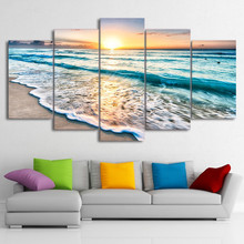 Холст для живописи Wall Art рамка домашний декор фотографии 5 шт. морской закат пляж; Морские волны плакат Гостиная HD с принтом 2024 - купить недорого