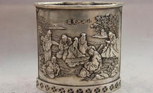 song voge gem S1552 China White Copper Silver Bamboo forest 7 Sage Old People Pen Case Brush Pot 2024 - buy cheap