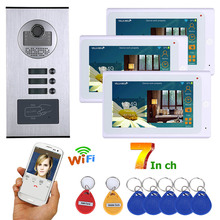 MOUNTAINONE 7 дюймов проводной Wifi 3 квартиры/семейный видео домофон система RFID IR-CUT HD 1000TVL камера дверной Звонок камера 2024 - купить недорого