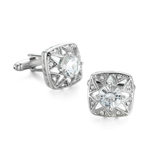 WN New high-end brand silvery hollow flower crystal Cufflinks fashion men French shirt Cufflinks luxury wedding jewelry 2024 - buy cheap