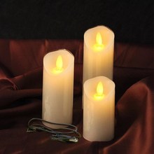 set of 3 USB powerd Rechargeable led flickering pillar paraffin candle wavy edge moving wick Wedding Party decor 12.5-15-18CM(H) 2024 - buy cheap