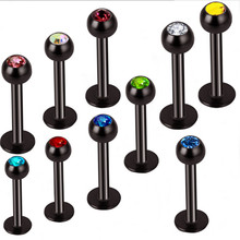 New Hot Stainless Steel Helix Tongue Rings Piercing Crystal Black Color Labret Rings Body Barbell Nipple Piercing Ear Studs 2024 - buy cheap