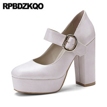 beige 2018 korean size 4 34 designer pumps super ultra square toe women platform shoes chunky ankle strap extreme high heels 2024 - buy cheap