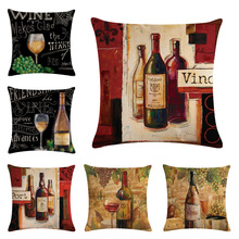Red wine bottle Decorative Cushion Cover Cotton Linen Square Throw Pillow Cover 45x45CM Pillow Case Home Office Car Sofa Decor 2024 - buy cheap