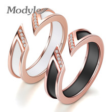 Modyle-Anillo de cerámica blanca para mujer, anillo de boda con ajuste de canal de Metal dorado rosa, circonio de una fila 2024 - compra barato