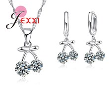 Pretty Women/Girls Jewelry Sets 925 Sterling Silver Cubic Zirconia Crystal Cherry Pendant Necklace/Earrings Set For Lady 2024 - buy cheap