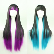 Anime Harajuku Lolita Long Straight Black Purple Blue Ombre Wig Cosplay Costume Synthetic Hair Wigs With Bangs 2024 - buy cheap