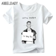 Meninos e meninas hip hop justin bieber impressão t camisa crianças verão manga curta topos crianças casual camiseta branca, ooo2236 2024 - compre barato