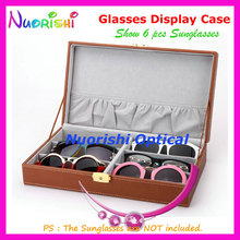 Holding 6pcs Eyewear Sunglasses Eyeglass Glasses Handcraft Black Brown Leather Storage Display Sample Case A639-6S Free Shipping 2024 - buy cheap