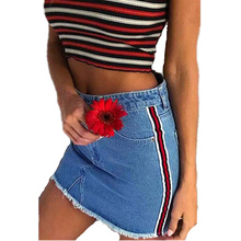 High Waist Side Stripe Patchwork Pencil Skirts Womens Jeans Mini Skirt Sexy Denim Short Wrap Skirt Spring Summer 2024 - buy cheap