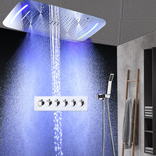 Juego de ducha de cascada de techo empotrada, kit de ducha de niebla de lluvia LED de alto flujo, 5 funciones, 2021 2024 - compra barato