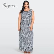 Romacci Printed Vintage Dress Women Plus Size Sleeveless Floor-length Summer Dress Floral Print O-Neck Maxi Long Dresses 2019 2024 - buy cheap