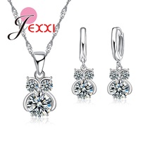 Cute Night Owl Crystal Pendant Necklace Earrings 925 Sterling Silver Jewelry Set Woman Girls Lovely Animal Present 2024 - buy cheap