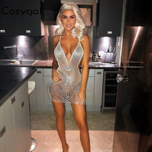 COSYGAL Spaghetti Strap Sparkly Sexy Dress Women V Neck Backless Bling Bling Party dresses Night Club Wear Sequin Dress Vestidos 2024 - buy cheap