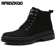 Ankle Boots High Sole Military Canvas Shoes Top Platform Booties Fur Lined Army Flat Men Thick Soled Combat Winter Faux Black 2024 - buy cheap