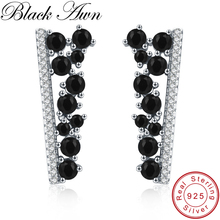 [BLACK AWN]-pendientes de plata de ley 925 para mujer, joyería fina, ELA negra, pendientes de árbol para boda, bisutería femenina I055 2024 - compra barato