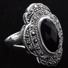Free shipping  24*16mm Rare 925 Sterling Silver Natural Black Faceted  Marcasite Ring Sz 7/8/9/10 2024 - buy cheap