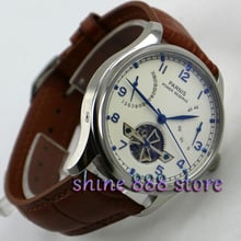 Parnis 43mm White dial power reserve Date Brown strap  Automatic Mechanical Men's Watches 2024 - buy cheap