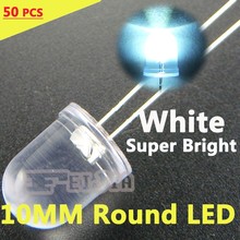 50pcs/lot 10mm white Round LED Diode Lndicator lights Super bright [white] DC3.2-3.4V 20mA Free Shipping 2024 - buy cheap