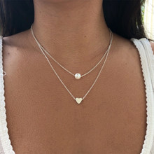 2019 New Fashion Gold Color Double Chain Choker Imitation Pearl Necklaces Delicate Heart Pendant Necklace For Women Bijoux 2024 - buy cheap
