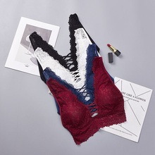 Sutiã bralette rendado com decote em v, lingerie sexy forrado, push up, roupa íntima, azul vermelho preto e branco para mulheres 2024 - compre barato