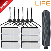 ILIFE-cepillo principal y 6 cepillos laterales para Robot aspirador ilife A8, A6, danhui, 1 par de filtros HEPA (negro + blanco) 2024 - compra barato