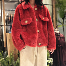 Winter new henin fur coat sheepsheared grain coat women's short lamb loose European station wool coat thick jacket 2024 - buy cheap