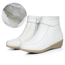 Botas de nieve de piel auténtica para mujer, zapatos informales cómodos con plataforma al tobillo, blancos, a la moda 2024 - compra barato
