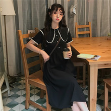 Student Retro Short-sleeved Black Dress 2019 Summer New Fashion High Waist Fashion Temperament Casual Student Dress 2024 - buy cheap