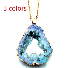 New Fashion Geometric Natural Irregular Rock Druzy Stone Pendant Necklaces Vintage Crystal Geode Necklace Charm Party Gift 2024 - buy cheap