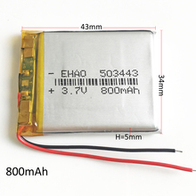 3,7 V 800mAh батарея 503443 литий-полимерная Li-Po PLIB аккумуляторная батарея для Mp3 GPS PSP электронная часть для мобильного телефона 5*34*43 мм 2024 - купить недорого