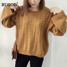RUGOD-suéter de punto con cuello redondo para Mujer, jersey de manga larga liso, informal, de gran tamaño, para otoño, 2019 2024 - compra barato