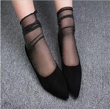 2017 Glitter Mesh Women Socks Fashion Silk Female Short Socks Shiny Harajuku Soft Ladies Funny Socks Transparent Elastic Hosiery 2024 - buy cheap