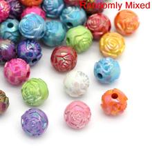 DoreenBeads Acrylic Spacer Beads Round Mixed AB Color Flower Pattern Jewelry About 8mm( 3/8") Dia, Hole: Approx 1.8mm, 45 PCs 2024 - buy cheap