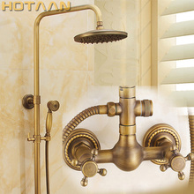 Luxury NEW Bathroom Surface Mount Brass Rainfall Shower Faucet Set Antique Brass with Handshower + Tub Spout + 8" shower head 2024 - buy cheap