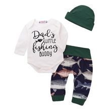 Conjunto de roupas de bebê recém-nascido little pesca buddy com macacão de algodão de manga comprida com calça e chapéu 3 pçs 2024 - compre barato