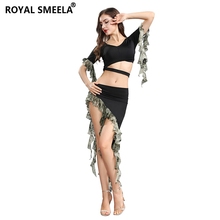 Royal Smeela Women's Sexy Belly Dance Outfit Dance Leaf Tassels Crop Top Skirt dance practice clothes Belly Dancing Costume 2024 - buy cheap