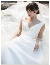 LORIE Wedding Dresses Satin Elegant V Neck Beach Bride Dress Floor Length Sexy Back Wedding Gown Hot Sale 2024 - buy cheap