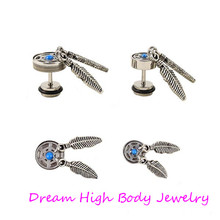 Crystal Gem Dream catcher Lobe ear Cartilage Helix Tragus Stud Earring Barbell Ear Stud Retro 8mm 316l Stainless steel 2024 - buy cheap