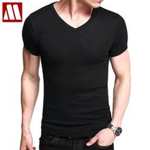 Camiseta masculina de algodão 95%, camiseta clássica para homens, cor sólida, pescoço em v, mangas curtas, algodão elástico, 20 cores, verão 2024 - compre barato