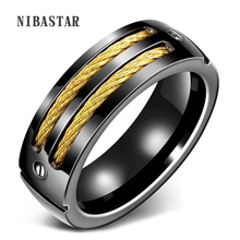 Men's Ring Gold and Black Gun Plated Stainless Steel Punk Rock Ring With Cable Wire Man Jewelry USA Size 2024 - buy cheap
