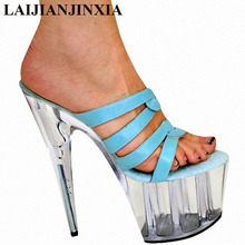 Laijianjinxy sandálias femininas, calcanhar transparente salto alto 20 cm 2024 - compre barato