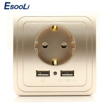 Esooli-Adaptador de cargador de pared con doble puerto USB, Panel de toma de corriente de la UE, color dorado, plateado y dorado, 2000mA 2024 - compra barato