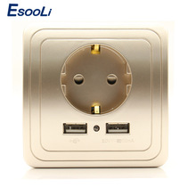 Esooli carregador de parede, dourado, prata, champanhe, melhor porta usb dupla 2000ma, adaptador de tomada ue, painel de saída de energia 2024 - compre barato