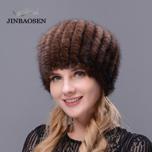 Jinbaosen boné de esqui, chapéu para viagem, de pele de vison, tricotado, interno, bola de pele de raposa, moda elegante feminina 2024 - compre barato